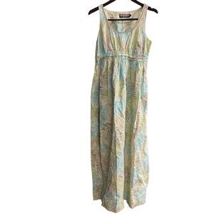 Vineyard Vines Womens Linen Blend Tropical Print Maxi Dress 4 Resort Vacay